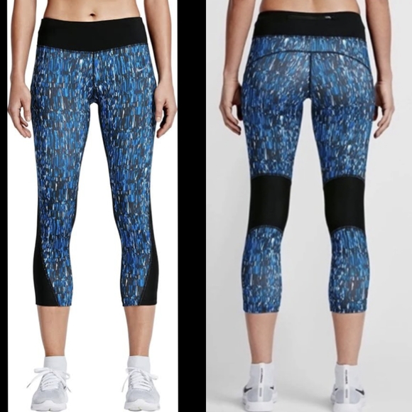 Nike Pants - Nike Dri Fit Blue Patterned Capri Mesh Leggings XS